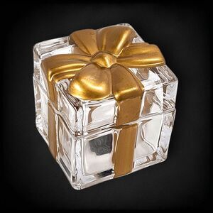 Circleware Glass Gift Box Trinket Jar Gold Ribbon Design Gift Present Birthday